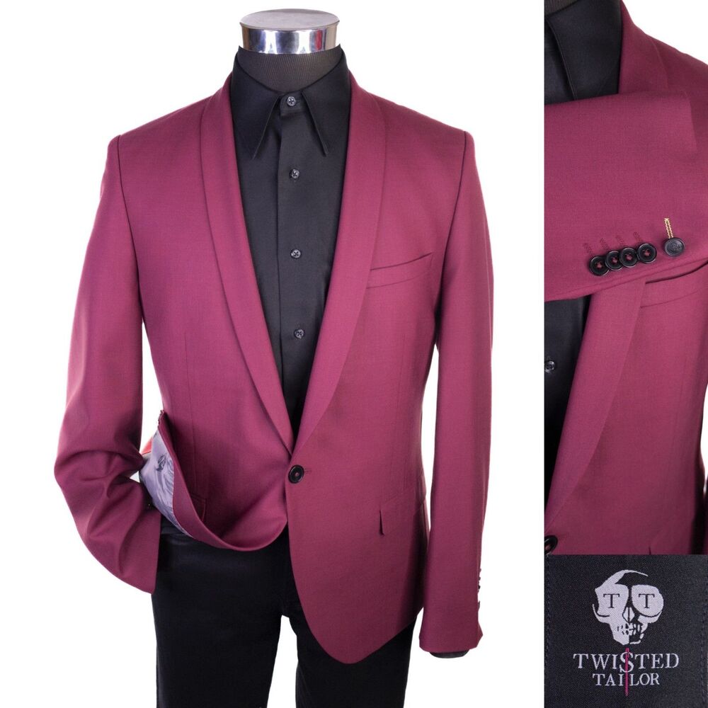 Twisted Tailor X-SLIM Blazer Sport Coat 44R Solid Burgundy Wool Blend 2-Button